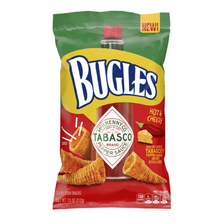 Bugles in Tabasco flavor, front of pack